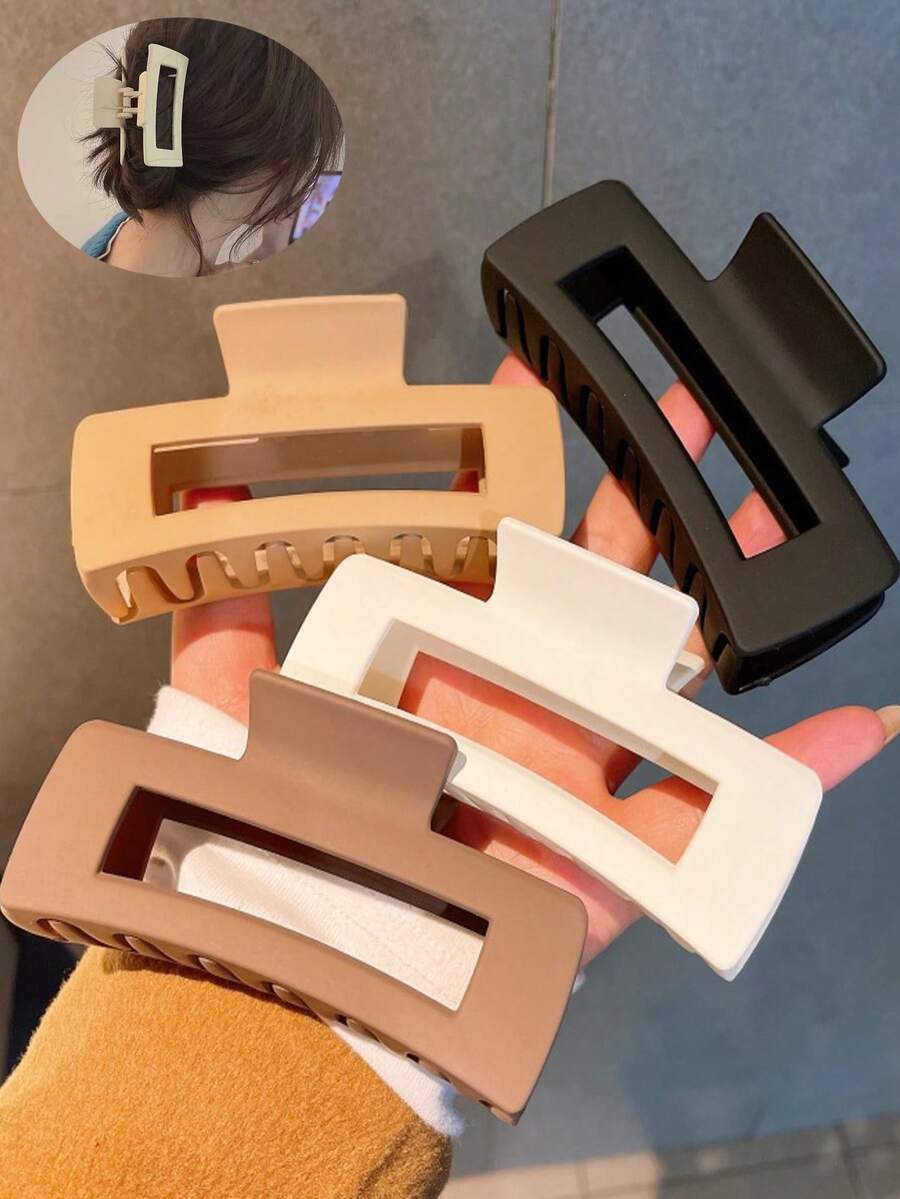 4个/套 大号哑光方形发爪夹，简约镂空哑光质感强力防滑美发工具，通勤日常百搭，ins风发爪夹，慵懒女孩必备 - 彩色 - 查看 1