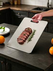 Antibacterial Stainless Steel Kitchen Cutting Board, Solid 304 Metal Chopping Board With Ergonomic Hanging Handle, Corrosion-Resistant And Easy To Clean, Prevents Bacterial Growth During Food Preparation In Home Kitchen - 1PC - View 9