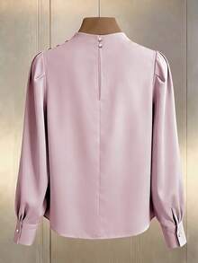 Women's Casual Commuter Stand Collar Pleated Puff Sleeve Long Sleeve Shirt, Spring/Autumn - Dusty Pink - View 2