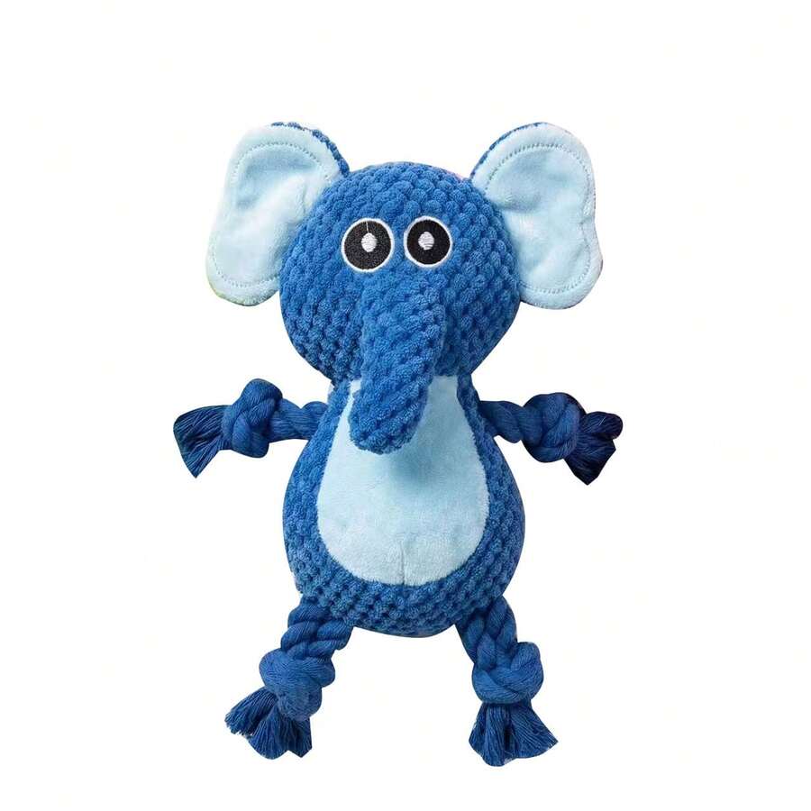 Plush Rabbit Toy With Cotton Rope For Dogs | Tear-Resistant Pineapple Fabric + Reinforced Rope | With Squeaker - Azul - 查看 1