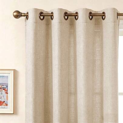 1 pieza Cortina semitransparente con textura de lino japonés grueso, con ojales metálicos en la parte superior, deslizamiento silencioso, adecuada para ventanas de sala de estar y dormitorio, opaca