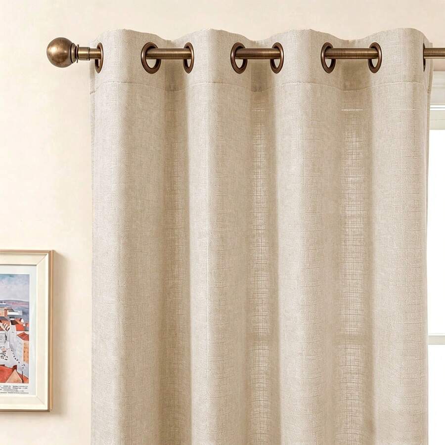 1 tấm rèm cửa dày dặn chất liệu vải lanh Nhật Bản, kiểu dáng mỏng nhẹ, có khoen kim loại phía trên, trượt êm ái, phù hợp cho cửa sổ phòng khách và phòng ngủ, cản sáng tốt. - Màu Khaki - Xem 1