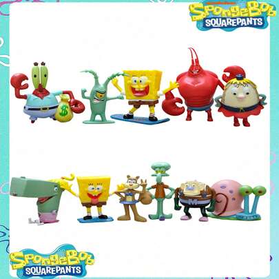 SpongeBob SquarePants 海绵宝宝和他的朋友们生日装饰，桌面摆件，蛋糕装饰，水族箱水下装饰，包含章鱼哥、蟹老板、小蜗等角色人偶，是节日、生日、圣诞礼物、圣诞袜填充物、生日礼品袋、家居装饰、圣诞装饰、房间装饰的理想之选。