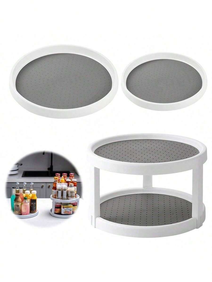 360°旋转双层防滑调料架转盘,10英寸旋转调味品收纳架,适用于橱柜、厨房台面、梳妆台 - 彩色 - 查看 1