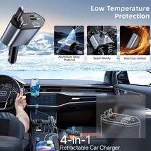 Cargador de coche retráctil 4 en 1 USB C de carga rápida con cables duales Tipo-C y 2 puertos de carga con pantalla de voltaje compatible con iPhone 17/16 Pro Max Galaxy Note - Multicolor - Ver 4