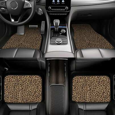 Thảm trải sàn và thảm cốp xe hơi (1/4/5 chiếc), nhiều kích cỡ, chất liệu polyester, họa tiết da báo tối giản với nơ tím và hình trái tim trang trí, phù hợp cho xe tải/sedan/SUV, quà tặng lý tưởng cho dịp lễ và bạn bè, trang trí lễ Phục sinh, bảo vệ nội thất xe thời trang.