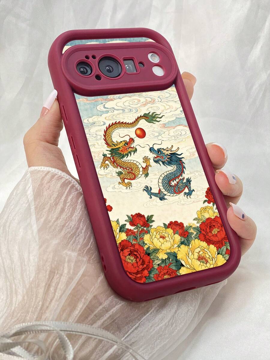 NR25 青と黄色のドラゴン,対応するPixel 10 9 8 Pro 9A 8A ケース、対応するiPhone17 16 15 14 13 12 11 Pro Max 7 8 16 15 14 Plus 16e 17e 17 Air ケース、フルカメラ保護ソフト TPU ケース、キャンディカラーエンジェルアイラダーマットシリコン肌に優しいタッチフォンケースカバー（女性＆女の子向け） - バーガンディ - チェックする 1