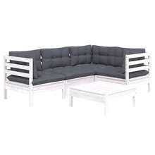 vidaXL Salon de jardin 5 pcs avec coussins blanc bois de pin - A - Voir 4