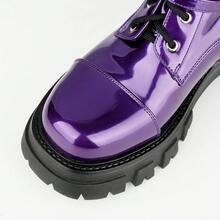 ElegaStep Punk  Goth  Y2K    Lace Up    Combat Boots  Party    Chunky Heel  Steampunk  Harness Motorcycle Biker Boots  Mid Calf  Lug Sole  Side Zipper - Màu tím  Violet - Xem 9