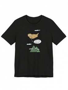 Vintage "Peace In The World" Otter Cartoon Print Short Sleeve, Suitable For Summer, Breathable Fabric, Women's T-Shirt Summer Tops - 黑色 - 查看 6