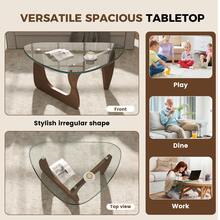 Nalupatio Clear Glass Top & Walnut Color Legs,Modern Coffee Table,Triangular Geometric Top,Mid-Century Irregular Shape,Easy-Clean Scratch-Resistant,Shatter-Proof Safety Glass,Triple Metal Rod Support,Sturdy & Durable,Rich Walnut Tone Adds Elegance - Walnut-colored Clear Glass - View 6