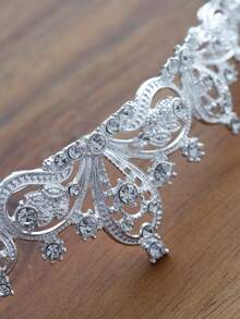 1pc Rhinestone Inlaid Mini Crown Headband, Suitable For Party, Birthday, Wedding - Silver - View 8
