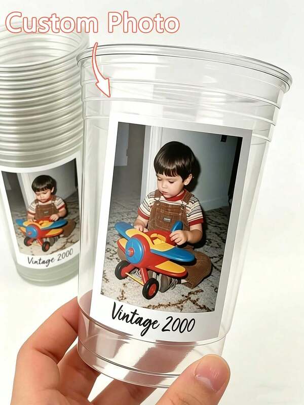 Custom Photo Text Party Stickers, High-Quality Self-Adhesive Material, With Vintage Year Photo Sticker Labels That Can Create Personalized Plastic Cups, Personalized Packaging Bags, Personalized Balloons, Etc