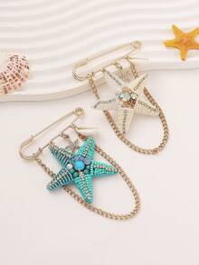 1 pieza Broche hecho a mano con conchas marinas y borlas, estilo bohemio de vacaciones en la isla, adecuado para uso diario casual de mujeres, hebilla ajustable para la cintura y decoración de sombreros, la forma artesanal puede variar ligeramente - estrella de mar - Ver 6