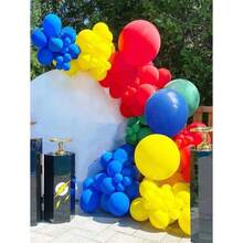 Un conjunto de 130 guirnaldas de globos de látex rojos, amarillos y azules, adecuados para fiestas de bebés, decoraciones de fiestas de cumpleaños, etc., que incluyen varios globos. - Ver 2