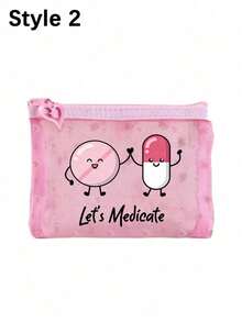 小型便攜式網格藥袋，印有「讓我們服藥」文字和藥丸圖案，急救包，戶外、居家醫療緊急包，和藥丸收納袋，適合旅行、化妝品、化妝包、假期收納、護膚產品、口紅袋，母親節禮物、生日禮物、浴室收納、學生宿舍盥洗包，送給妻子、家人和朋友的禮物 - 彩色 - 查看 15