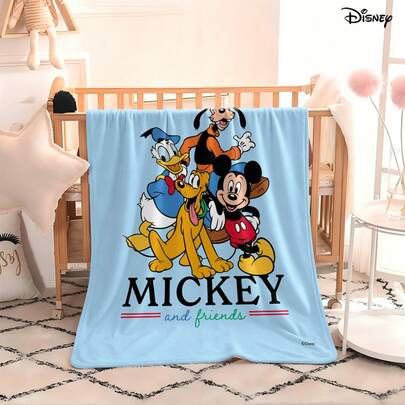 Manta de forro polar con estampado de personajes de dibujos animados de Disney Mickey y amigos sobre fondo azul claro. Manta suave y ligera para descansar y abrigarse, adecuada para sofá, cama, sala de estar, dormitorio, oficina, viajes, todas las estaciones