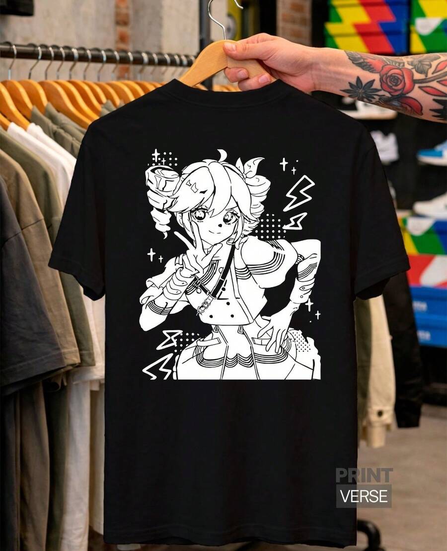 Unisex Vocaloid Kasane T-Shirt, Aesthetic Anime, The Fake Diva, Japanese Urban Style - 黑色 - 查看 1
