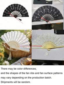 1pc Vintage Lace Embroidered Floral Hand Fan, Lace Folding Fan, Summer Beach Fan, Foldable Hand Fan, Ladies Lace Fan, Vintage Wedding Fan, Spanish Hand Fan, Made Of Bamboo And Bone, Elegant White Design, Suitable For Holiday Gifts Or Ladies Home Decor, Delicate Lace Embroidery Decorated Fan Edge, Mother's Day Gift, Bedroom Decor, Garden, Kitchen Decor, Summer, Beach, Travel Essential, Room Decor, Soft, Graduation - Multicolor - View 9