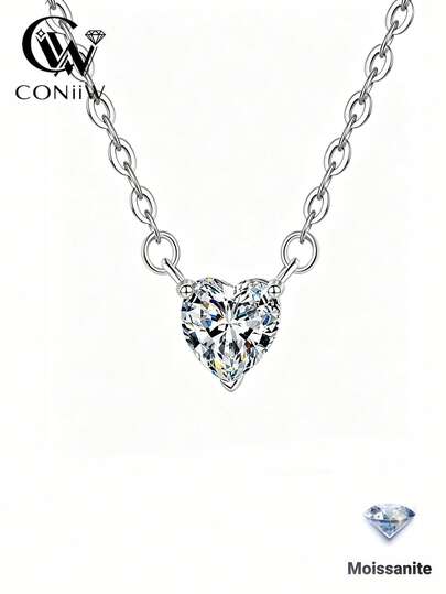 ConiiW 1 Carat Moissanite Heart Pendant Necklace In 925 Sterling Silver, Elegant High-Quality, Suitable As A Mother's Day Gift For Mom. Also Great For Daily Wear, Dates, Work, Summer Beach Vacation, Parties, Engagements, Weddings, Proposals, Graduations, Wedding Season, Christmas, Thanksgiving, Halloween, Valentine's Day, Birthdays, Anniversaries, New Year Celebrations, Coming Of Age Ceremonies, Galas, And More.