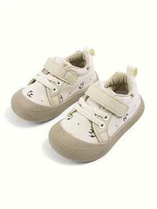1 Pair Infant/Toddler Khaki Cartoon Pattern Lace-Up Comfortable Versatile Soft Bottom Casual Canvas Shoes, Suitable For Spring Outdoor Activities, Park Walks, Spring Outings - Khaki - View 3