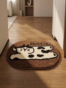 1 Piece Cute Cat Pattern Oval Fluffy Bathroom Floor Mat, Made Of Imitation Cashmere Material, Soft And Comfortable Bathroom Mat, Machine Washable, Suitable For Shower Rooms, Entrance Passages, Bedroom Home Decoration, Universal In All Seasons - A - View 4