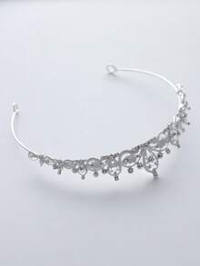 1pc Rhinestone Inlaid Mini Crown Headband, Suitable For Party, Birthday, Wedding - Silver - View 7