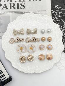 16 pièces Clips de chaussures polyvalents en or avec nœud et perle, décorations amovibles DIY pour chaussures de femmes, sandales, sacs de plage, convient pour les cadeaux de vacances et d'anniversaire - Doré - Voir 7