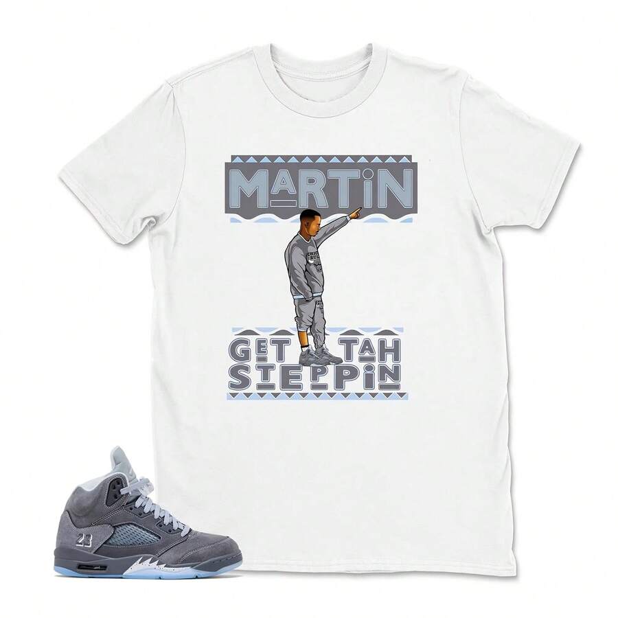 Camiseta a juego con 5 Wolf Grey 2026 Ice Blue Light Graphite White Icy Martinss, jordans 5 Wolf Grey, sudadera con capucha y zapatillas a juego. - forma - Ver 1