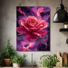 2D Plano, 2D Plano, 1 pieza, Sin Marco, 31.5X47.24 pulgadas, Con una Rosa Roja Vibrante con Pétalos Delicados, Envolta por Colores Rosados y Morados en Movimiento, Asemejando Estrellas en la Galaxia. Una Interesante Pintura en Lienzo para Decoración de Pared - Enmarcado - Ver 4