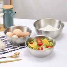 1pc/3pcs Stainless Steel Mixing Bowl With Measurement Markings, Metallic Brushed Finish, Microwave , Round Vegetable Themed Bowl, Suitable For Kitchen Prep And Storage, Great For Grilling And Outdoor Cooking - View 6