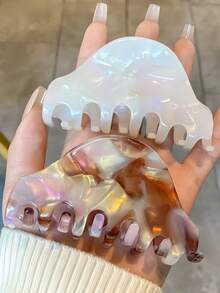 1个炫彩贝壳纹理发爪夹，美人鱼珠光大鲨鱼发爪，强力防滑亚克力发夹，奢华美观的长发女性发饰，适合节日、派对等场合 - 彩色 - 查看 2