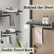 Bathroom Towel Rack - Wall-Mounted Rust-Proof Design; Wall-Mounted Towel Rack, Installed With Screw Fixation; Shower Storage Rack, Space-Saving Storage And Organization Rack; Perfect For Hotel And Home Use, Can Store Shower Supplies, Bathrobes And Towels; Bathroom Accessories; Bathroom Storage And Organization - Multicolor - View 6