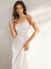 Ocili Camisón de mujer de unicolor con bordado calado - Blanco - Ver 6