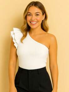 Simple Pink 3D Pleated Hem With Ruffle - Holiday Style - blanco perla - Ver 2