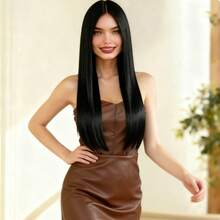 70cm Natural Black Middle Part Straight Wig, High Density Breathable Heat-Resistant Fiber, Versatile Fashion For Party, Suitable For All Women - 多色 - 查看 6