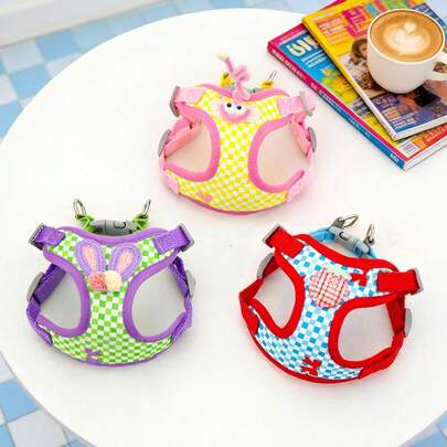 Áo khoác/dây đeo cho chó họa tiết kẻ caro dễ thương, dây dắt thú cưng chống tuột có thể điều chỉnh, thích hợp cho việc đi dạo ngoài trời.