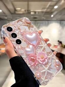 1个梦幻粉色花朵爱心海星珍珠软壳手机壳，兼容华为荣耀、Galaxy A04e/12/A13/A14/A34/A50/A52/A53/A54/S21/S22/S23/S24/S25/S25Ultra/S25FE/S26/S26 Plus/S26 Ultra/S26 Edge、6A/7A/8A、12T/13T/15T/15T Pro（国际版） - 無色 - 查看 6