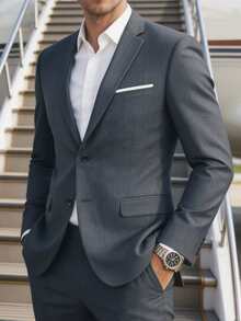 Men's Elegant Lapel NeckBlazer, Light Business Casual Office Wear, Dandy Style, Vacation, Party, Wedding Season Men's Clothing - Grey - View 9