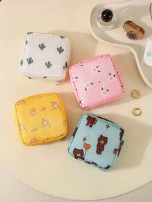 1pc Nylon Printed Sanitary Pad & Cosmetic Storage Pouch, Portable Design - Multicolor - View 7