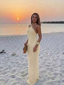 Vestido de tirantes con decoración de perlas falsas para mujer, vestido holgado con cordones azules, vestido lápiz de estilo bohemio.Adecuado para salidas a la playa, vacaciones casuales, festivales de música, fiestas en la playa y eventos de cóctel en verano - Albaricoque - Ver 2