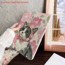 1件装油画猫咪粉色花卉印花平板电脑保护套，兼容iPad第十代10.9英寸（2022款）智能保护套/Air 13(M3 2025)/Air 11(M3 2025)/Air 11(M3 2025)/11(A16 2025)，具备自动休眠/唤醒功能，时尚平板电脑配件，兼容小米5/5PR/6/6PRO/7/7PRO/Galaxy Tab S10+/S9/A9，兼容小米Pad 5/6/7，兼容华为MatePad - 彩色 - 查看 7