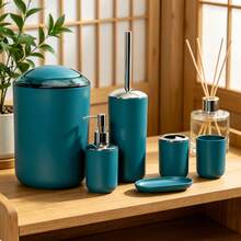 Modern 6-Piece Bathroom Storage Set, Complete Matte Bathroom Accessory Set, Includes Soap Dispenser, Toilet Brush Holder And Trash Can, Suitable For Rental Apartments, Dorms And Guest Bathrooms - Bathroom Toiletries Set - View 3