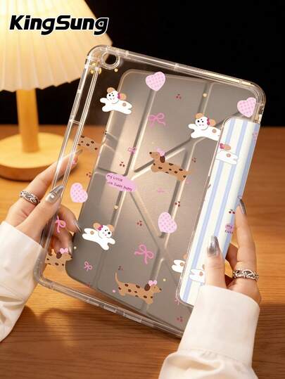 Kingsung Ốp bảo vệ hình chó Dachshund và nơ cho MacBook Air 8 (M4) 11 inch 2026, MacBook thế hệ thứ 11 (A16) 11 inch 2025, máy tính bảng thế hệ thứ 7/8/9, có thể điều chỉnh nhiều góc độ, 6 chế độ hỗ trợ, khe cắm bút cảm ứng tích hợp, mặt lưng trong suốt, chống rơi vỡ, tự động bật/tắt màn hình. Tương thích với Galaxy Tab S9 FE 10.9 inch 2023 và Kindle thế hệ thứ 11 2024/2022.