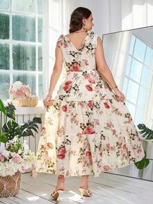 Reflora Vestido de moda con volantes en el bajo, sin mangas y con hombros anudados con estampado de lunares para mujer de talla grande - Multicolor - Ver 2