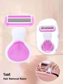 Women's Hair Removal Razor, Suitable For Underarms, Legs And Bikini Area, Portable Shaving Razor, Pink Manual Shaving Razor, Women's Bikini Manual Shaving Blade, Used For Hair Removal And Shaving, 5-Blade System, Stainless Steel Blade With Replaceable Pink Razor Head, Essential Gift For Girls, Suitable For Beach, Vacation, Travel And Business Trips. - Multicolor - View 3
