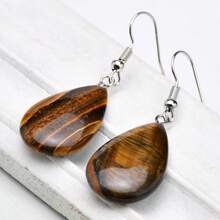 Elegant Teardrop Tiger Eye Dangle Earrings Made Of Natural Gemstone, Suitable For Daily And Party Wear, Boho Style Luxury Fashion Jewelry, Ideal Holiday Gift For Women - Tiger's Eye - View 2
