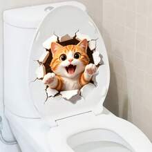 CHAILLY Hình dán mèo đen trắng dễ thương với dòng chữ "Vui lòng xả nước" và hình mèo cam 3D dán lên bồn cầu, decal trang trí phòng tắm. - Hình dán tường - Xem 7
