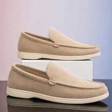Men's Light Khaki Suede Penny Loafers (Slim Silhouette, Consider Half Size Up For A Relaxed Fit.), Hand-Stitched Soft Sole Non-Slip Casual Driving Shoes - Beige - View 10