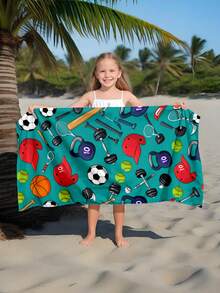 1pc Sports Ball Pattern Kids Beach Towel, Super Absorbent Large Beach Blanket, Suitable For Travel, Swimming Pool, Diving, Surfing, Yoga, Camping, Available In Multiple Sizes, Beach Accessories - Multicolor - View 8